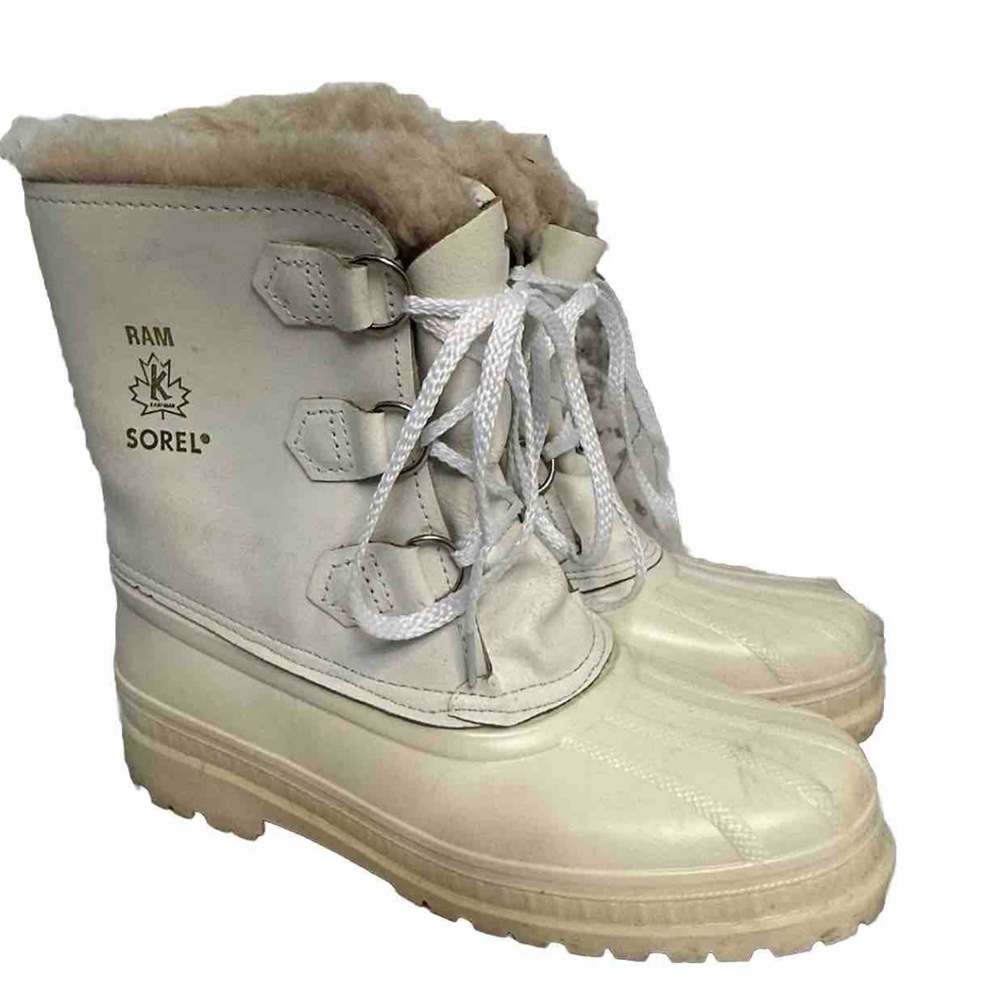 Sorel Kaufman Ram White Leather Rubber Women’s Boot Size 6